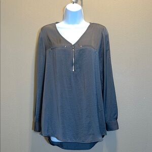 Apt. 9 Women's Olive Green Relaxed Full Length Sleeves Zip Down Blouse SZ Small
